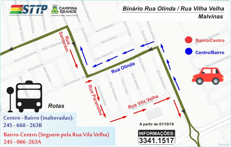 Novo binário muda trânsito na Rua Olinda e STTP altera rotas de linhas de ônibus nas Malvinas