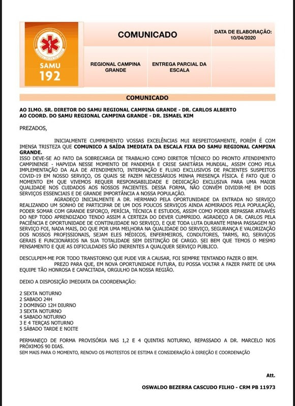 NOTA – SAMU