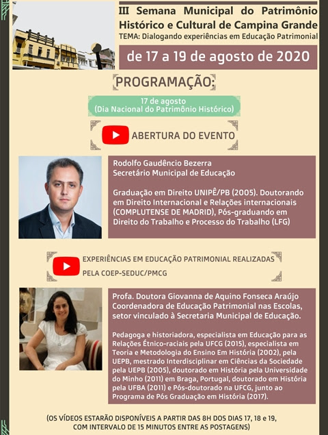 Seduc inicia III Semana do Patrimônio Histórico de Campina Grande na segunda-feira