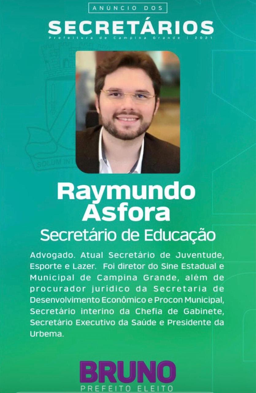 Bruno anuncia Raymundo Asfora Neto para a Secretaria de Educação