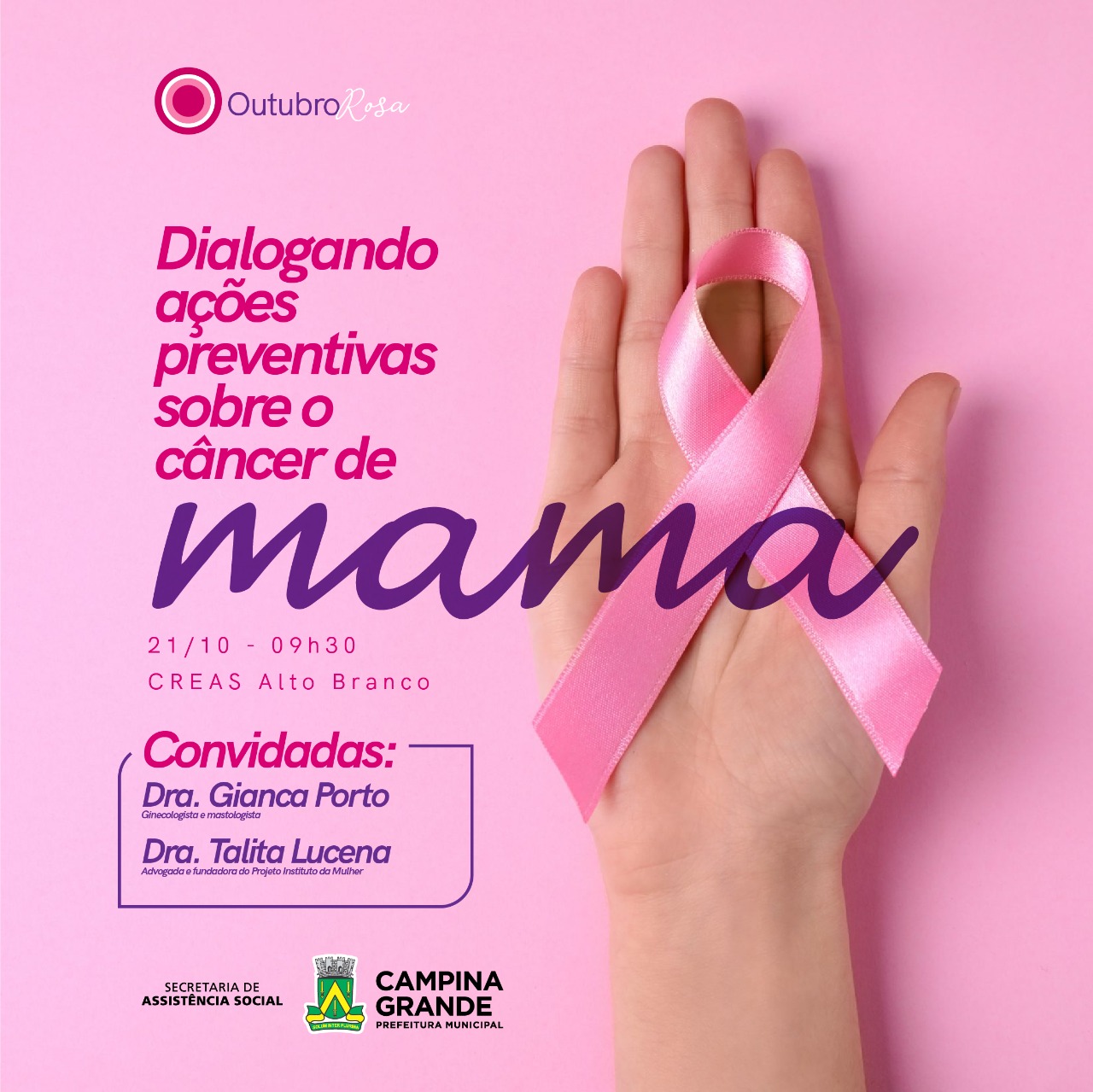 OUTUBRO ROSA: Prefeitura de Campina Grande por meio da Semas realiza as últimas ações de prevenção ao câncer de mama em parceria com a Saúde