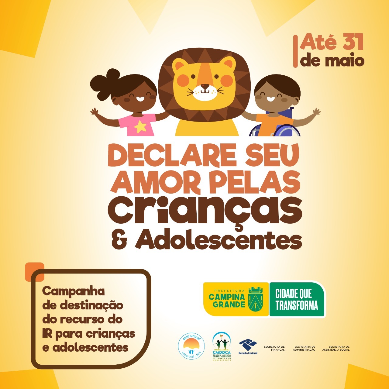 Prefeitura de Campina Grande enfatiza importância da campanha Destinação de Renda, que beneficia crianças e adolescentes