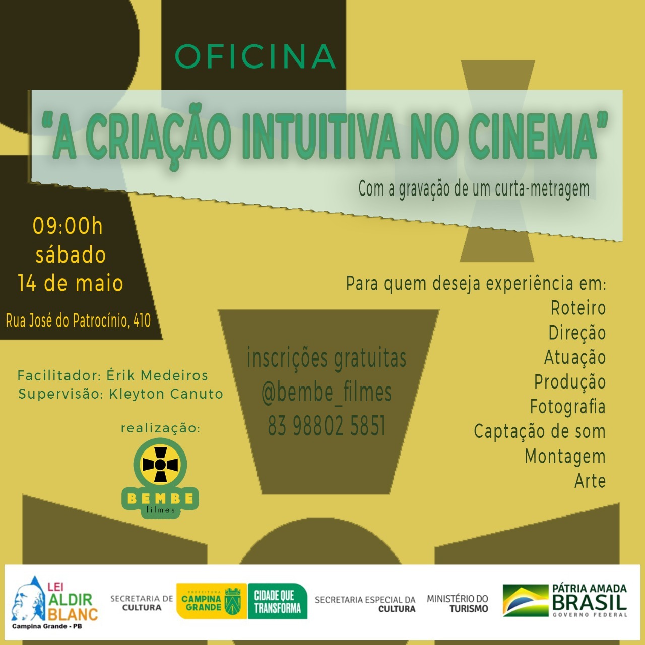 Prefeitura de Campina Grande oferece oficina de audiovisual em contrapartida da Lei Aldir Blanc