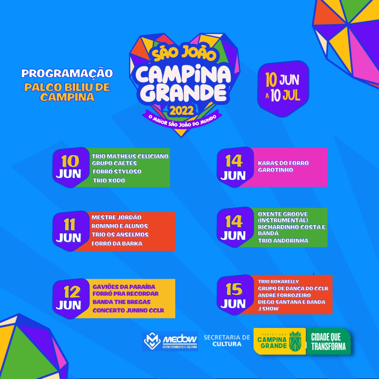 Prefeitura de Campina Grande lança programação completa do Palco Cultural Biliu de Campina