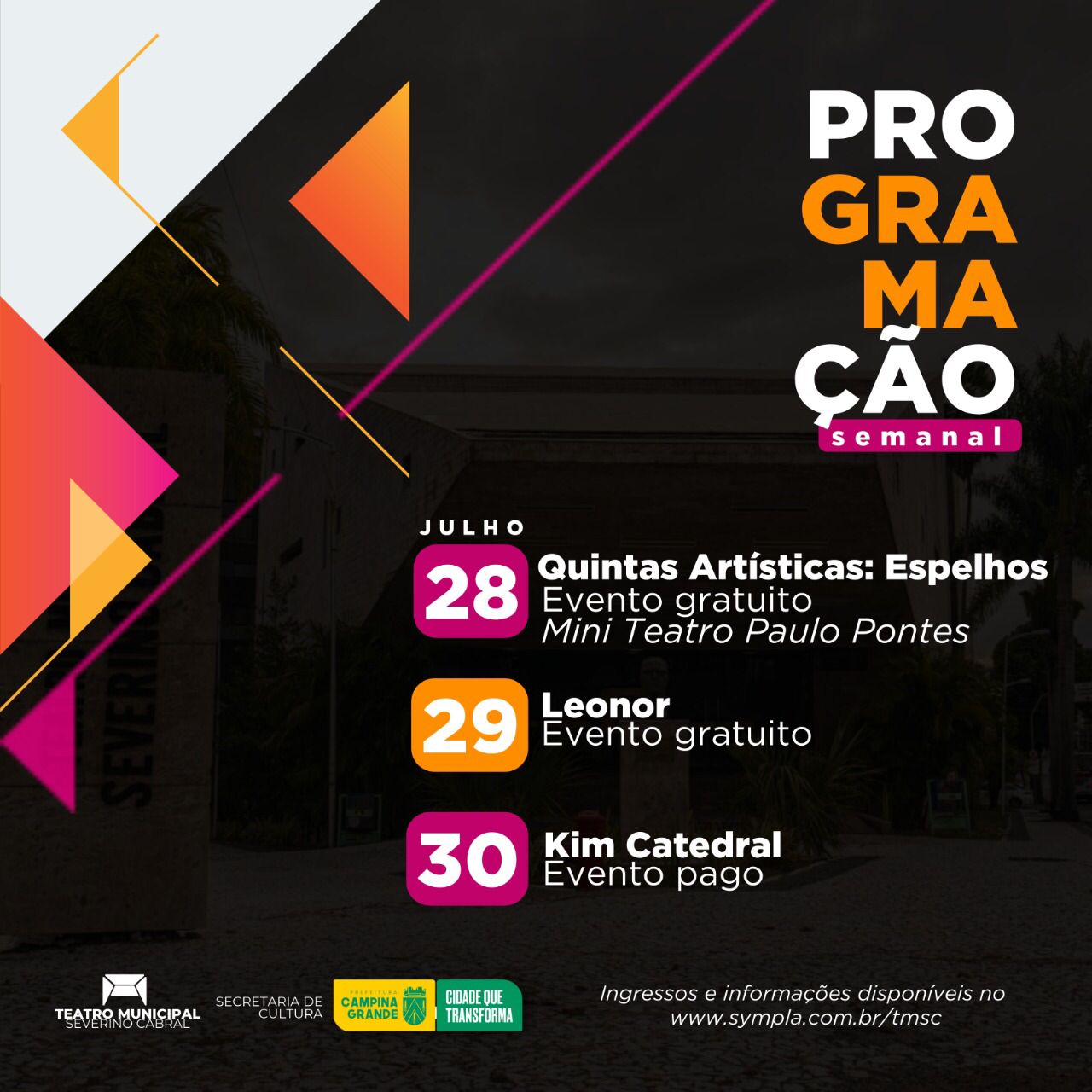 AGENDA CULTURAL: Espetáculos de música e artes cênicas são as atrações desta semana, no Teatro Municipal Severino Cabral