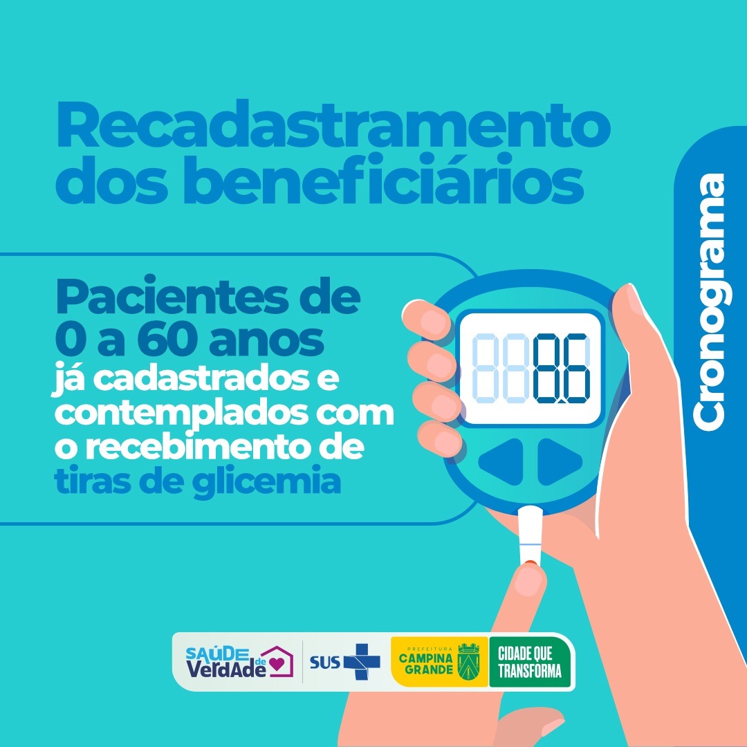 TIRAS DE GLICEMIA: Prefeitura de Campina Grande realiza recadastramento de pacientes de 0 a 60 anos