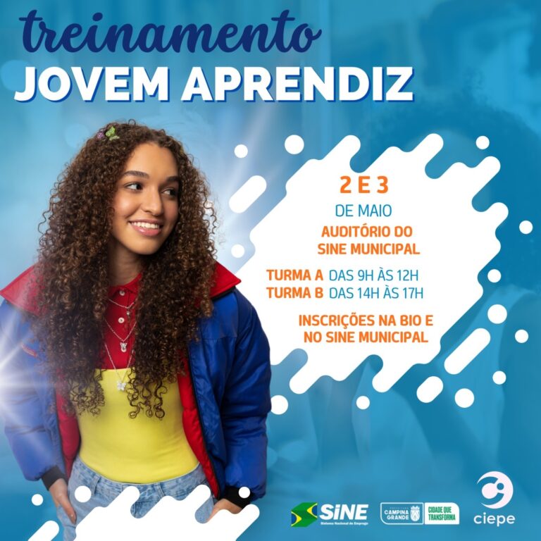 Prefeitura de Campina Grande oferece 100 vagas para treinamento Jovem Aprendiz gratuito