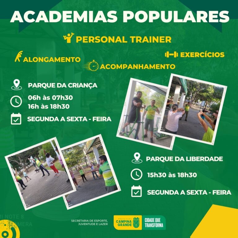 Prefeitura de Campina Grande amplia Programa de Atividades Físicas Diversas com personal trainers, nos Parques da Criança e Liberdade
