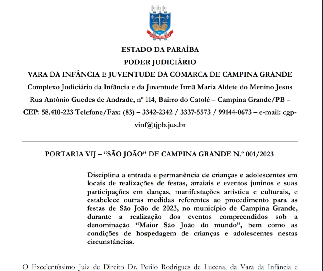 Juiz da Infância e Juventude baixa Portaria disciplinando permanência de crianças e adolescentes em festejos juninos