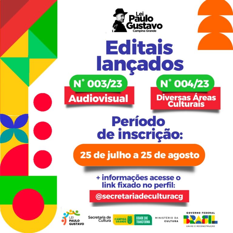 Lei Paulo Gustavo: Prefeitura lança editais que destinarão mais de R$ 3,2 milhões na Cultura, em Campina Grande