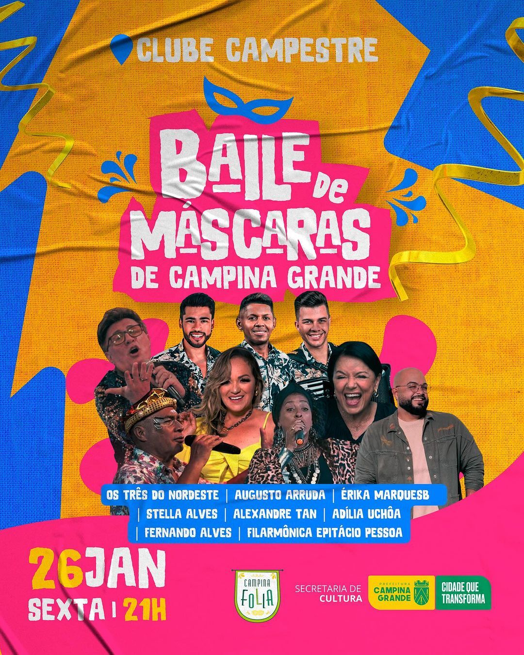 Mais de 10 atrações: Baile de Máscaras de Campina Grande ocorre nesta sexta-feira