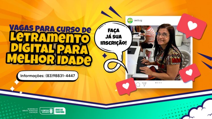 Prefeitura de Campina Grande abre 48 vagas para curso de Letramento Digital para a Melhor Idade