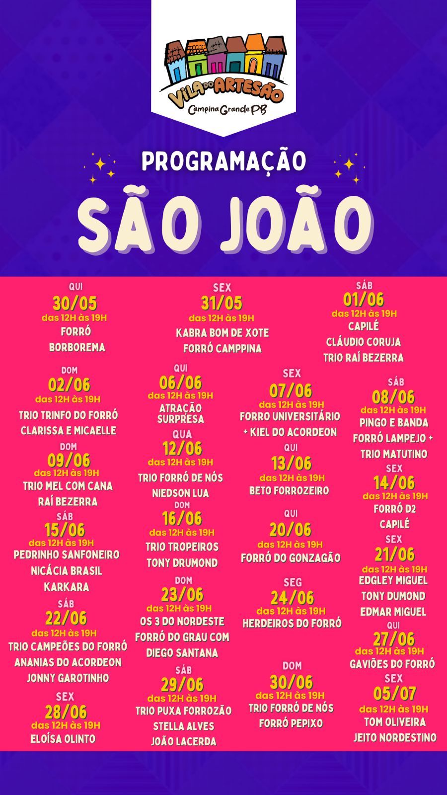 Vila do Artesão anuncia atrações do São João 2024 em Campina Grande