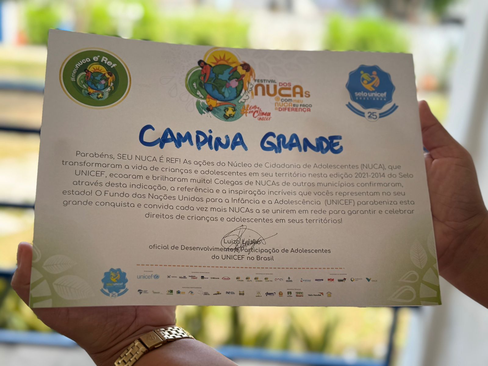 Núcleo de Adolescentes de Campina Grande recebe certificações do Unicef