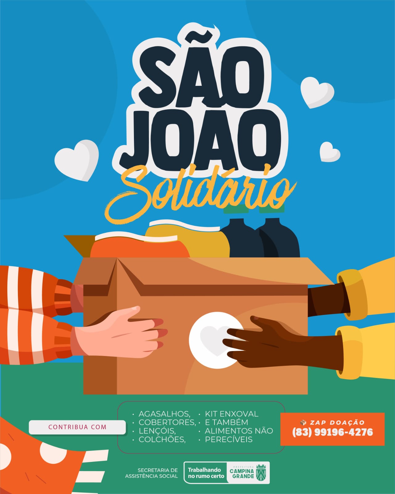São João Solidário: Prefeitura de Campina Grande inicia campanha para arrecadar doações no Parque do Povo e WhatsApp