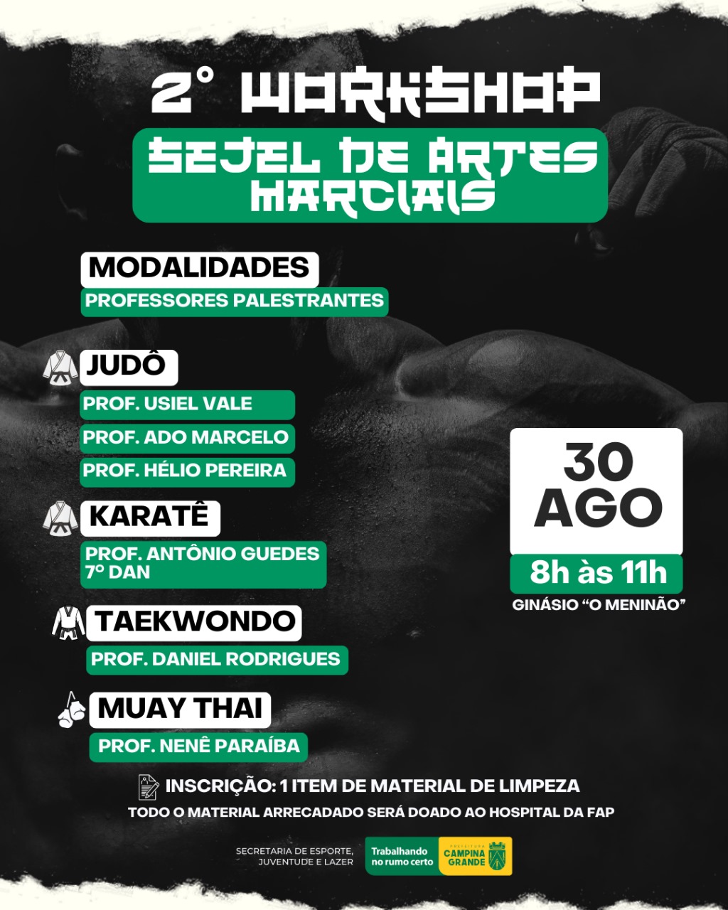 Prefeitura de Campina Grande realiza 2º Workshop de Artes Marciais neste sábado no ginásio O Meninão