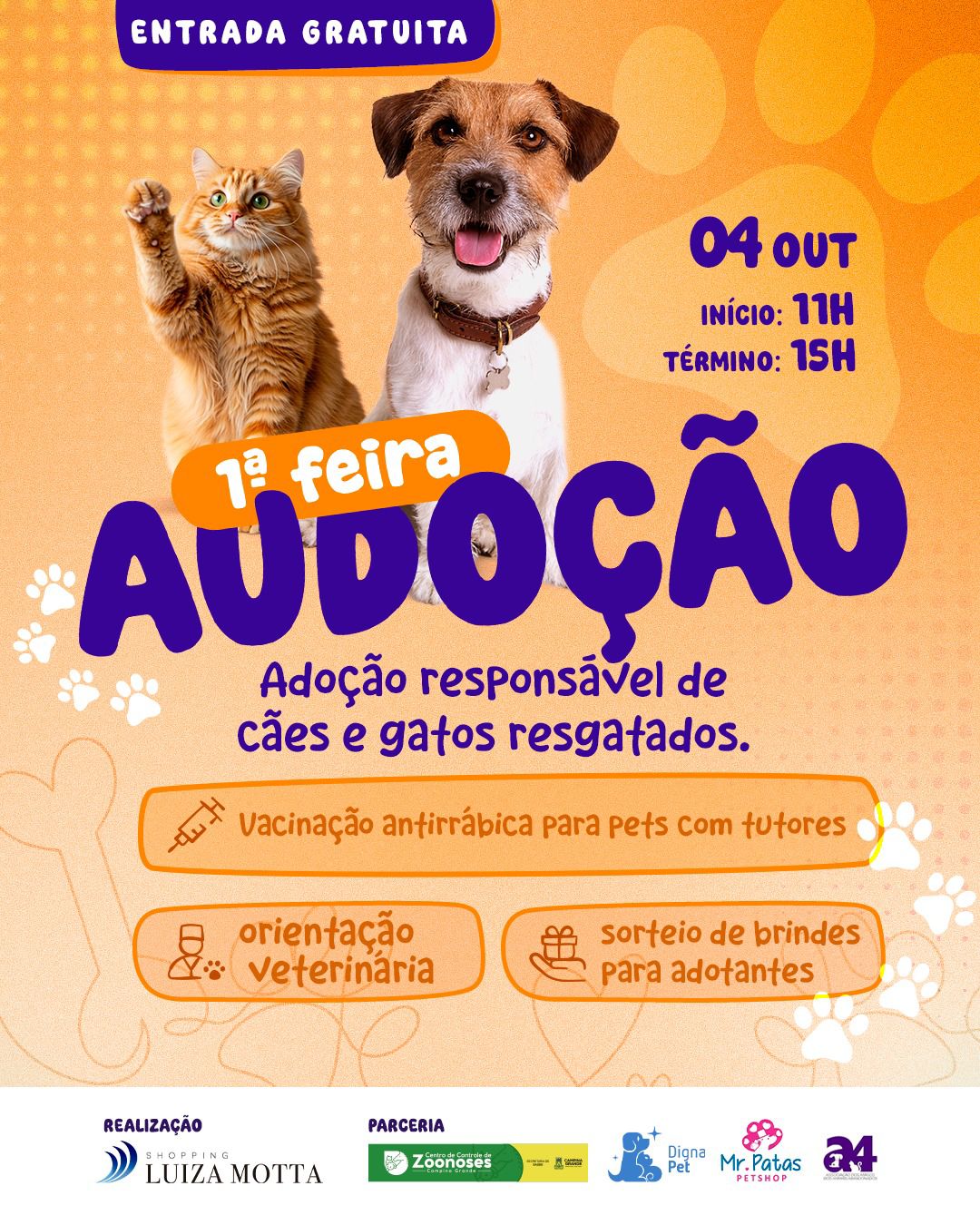Centro de Controle de Zoonoses celebra o Dia Mundial dos Animais com grande evento de adoção no Shopping Luiza Motta