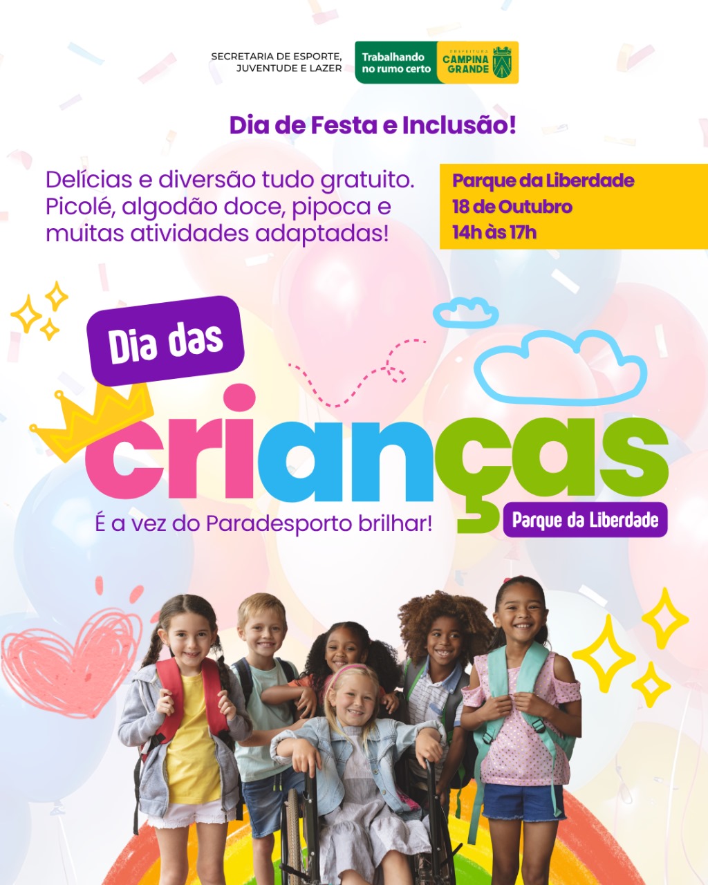 Prefeitura de Campina Grande promove Dia da Criança da Inclusão, neste sábado, no Parque da Liberdade