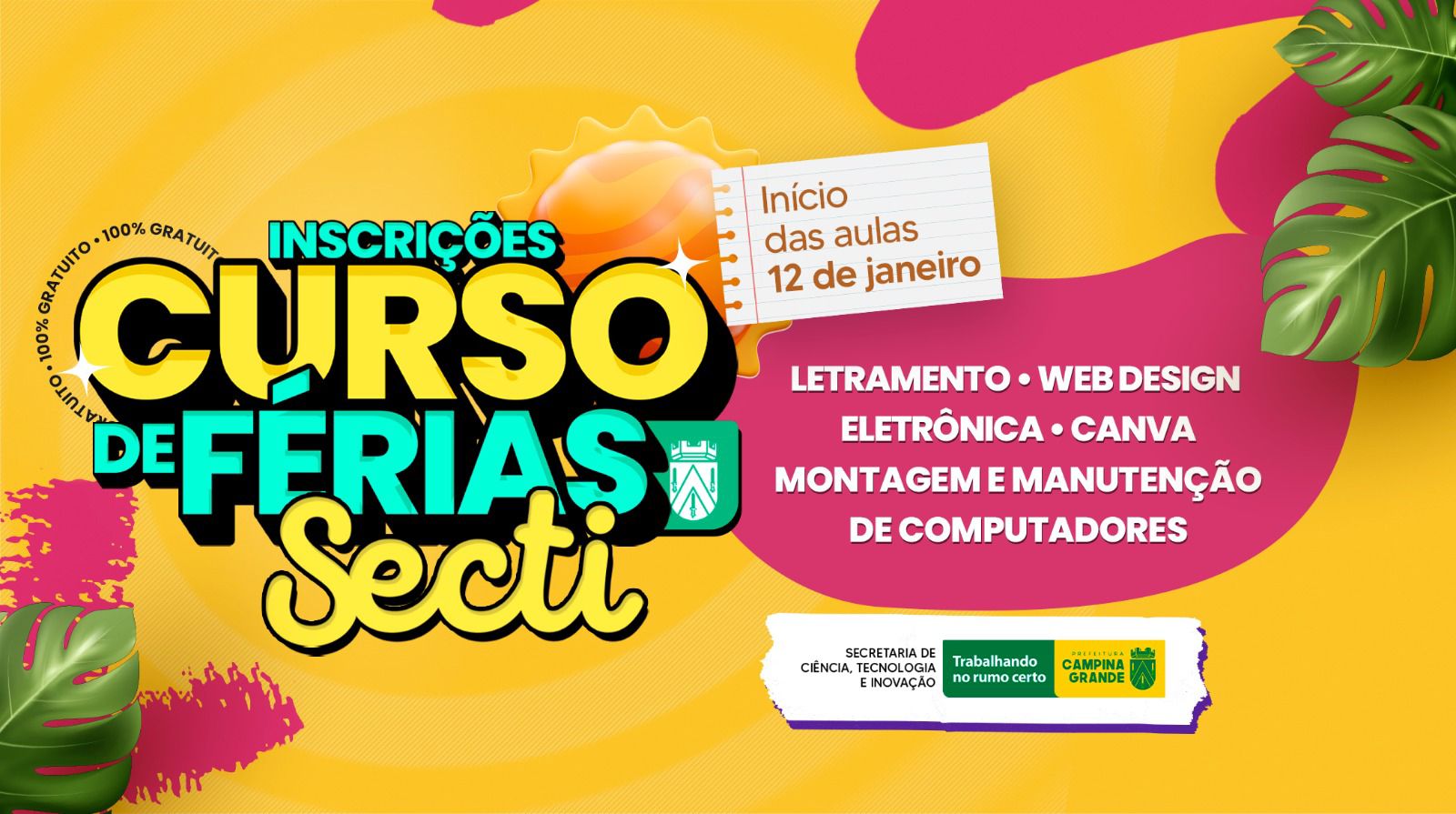 Prefeitura de Campina Grande abre inscrições para cursos de férias na área de tecnologia