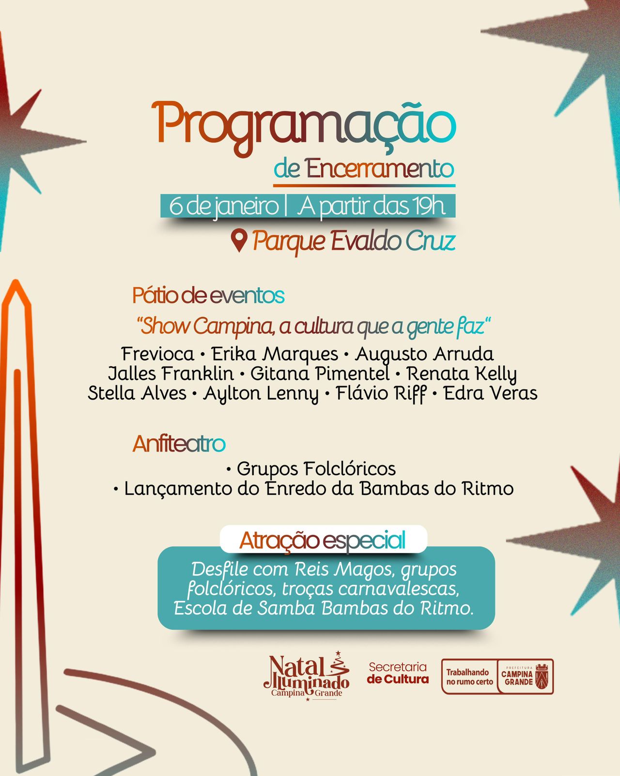 Natal Iluminado se despede em Campina Grande com show de axé, grupos folclóricos e escola de samba