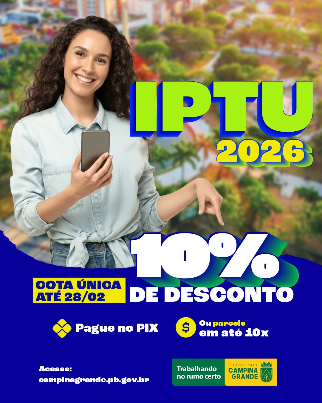 Prefeitura de Campina Grande lança campanha do IPTU 2026 com 10% de desconto até 28 de fevereiro
