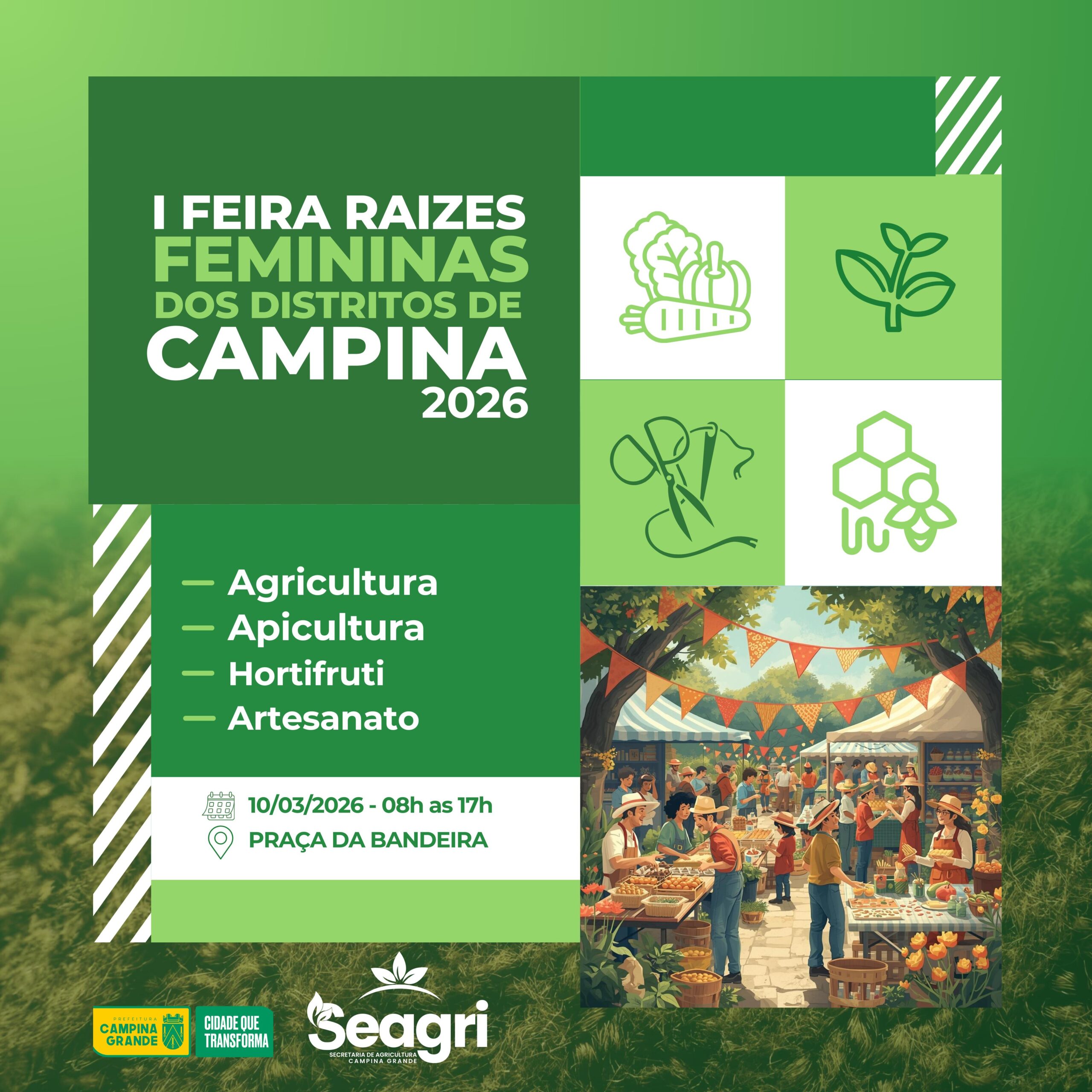 Seagri e Nucam promoverão a I Feira Raízes Femininas dos Distritos de Campina, próxima terça-feira, na Praça da Bandeira