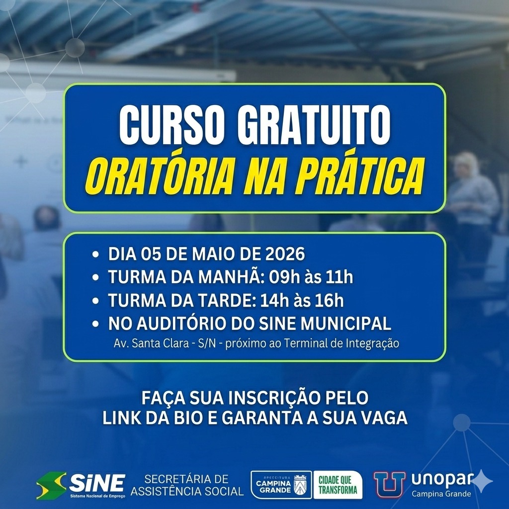 Prefeitura de Campina Grande fortalece qualificação profissional com curso gratuito de oratória
