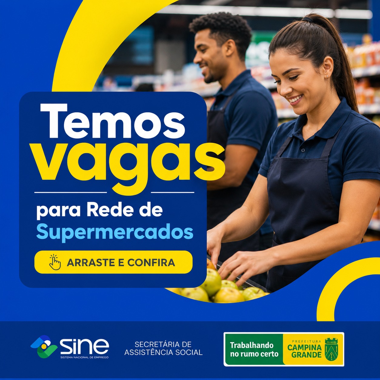 Prefeitura de Campina Grande e Sine Municipal promovem seleção com oferta de 85 vagas para rede de supermercados da cidade